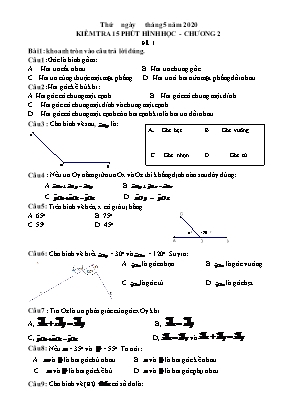 Bộ đề kiểm tra 15 phút môn Hình học Lớp 6 năm 2020 - Chương 2